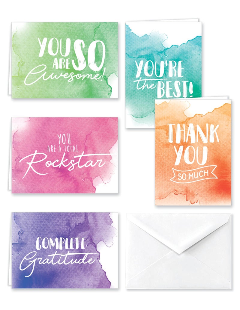 Paper Frenzy Watercolor Appreciation Thank You Note Cards and White Envelopes - 25 pack - Image 1